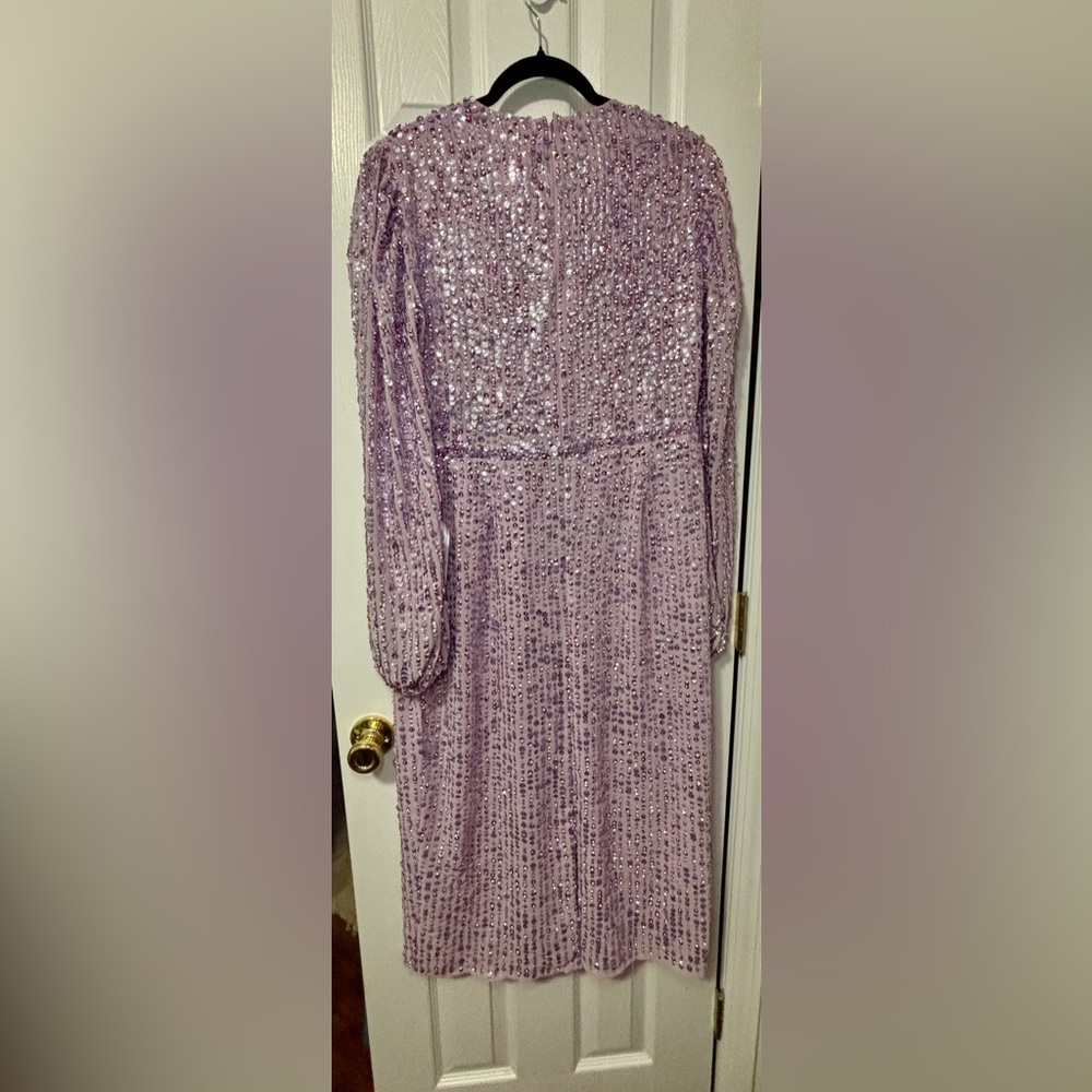 NWT MAC DUGGAL SZ 10 Lavender Puff Sleeve V Neck MIDI #107641 - Picture 4 of 9
